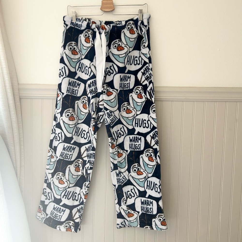 Disney Olaf Blue and White Plush Fleece Sleep Pajama Pants Size Medium